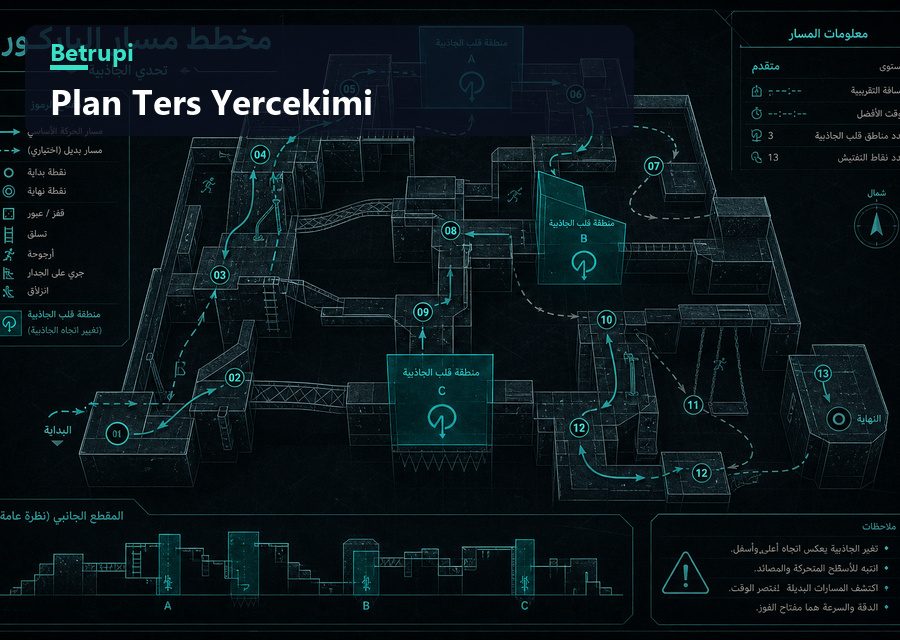 Ters Yerçekimi parkurunun geçiş bölgeleri işaretli planı